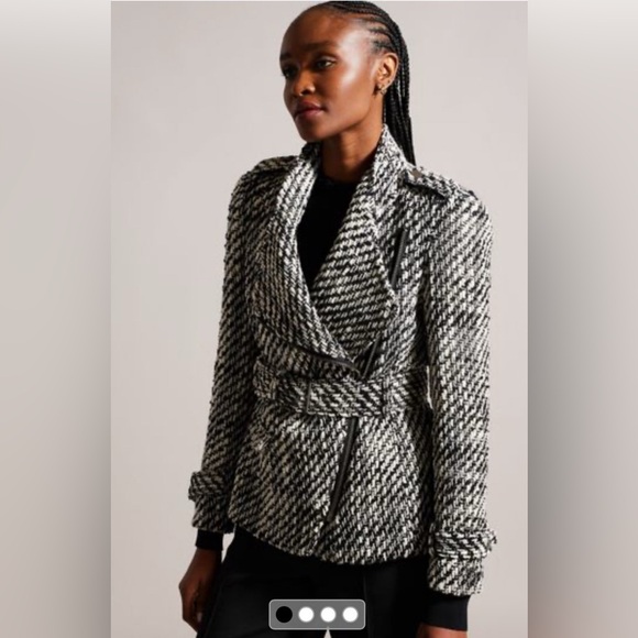 Ted Baker Roseby Hip Length Belted Wrap Biker Jacket Wool Blend Coat US 1 (H31) - Picture 1 of 5